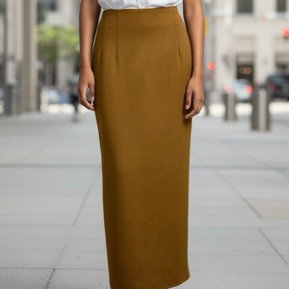 Vintage 1980s Arthur Chapnik maxi column skirt mustard/ochre yellow size 6